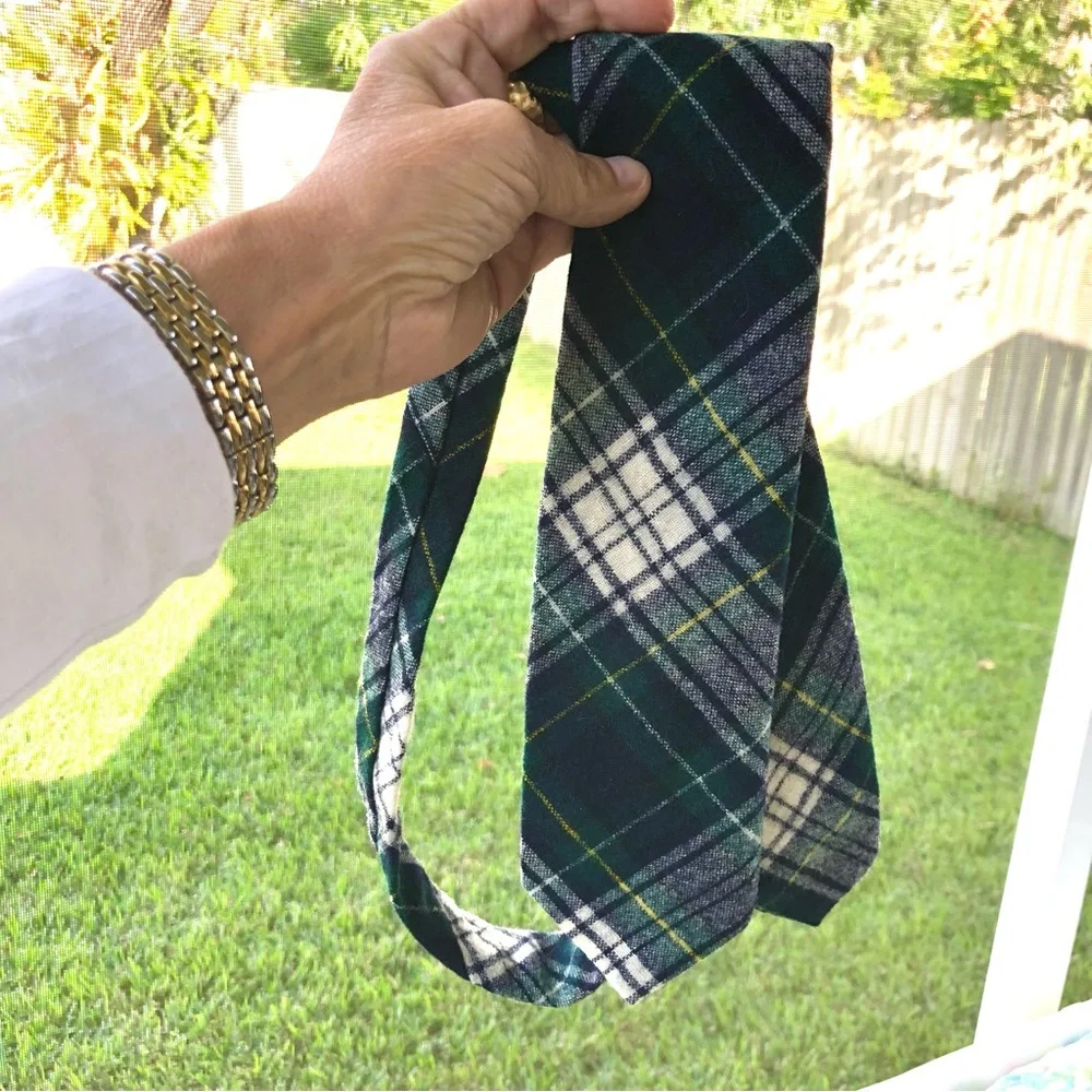 Pendleton Vintage 100% Virgin Wool Men’s Tartan Plaid Neck Tie, Blue Green White